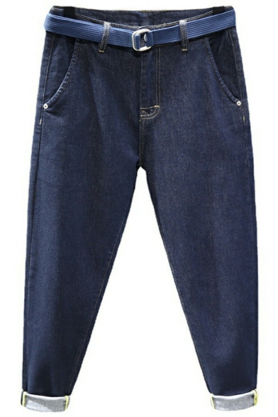 Men Freestyle Denim Pants Plain Zip-Fly Pocket Detailed Loose Fit Denim Pants
