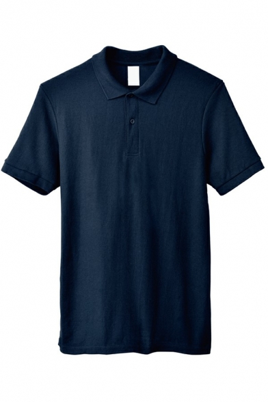 Men's Dashing Solid Shirt Solid Color Short-Sleeved Henley Collar Regular Fitted Polo Shirt