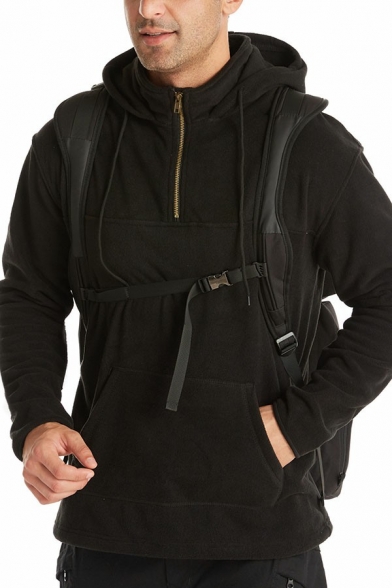 Men's Modern Hoodie Whole Colored Kanga Pocket Drawstring Regular Long-sleeved Hoodie