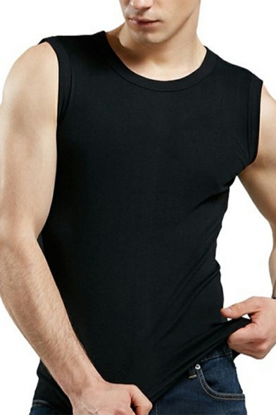 Mens Elegant Vest Pure Color Wide Strap Shoulder V Neck Slim Fitted Tank Top