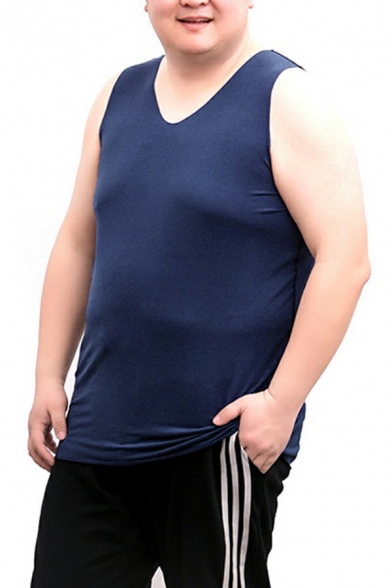 Mens Freestyle Vest Solid Color V Neck Regular Fit Wide Shoulder Tank Top