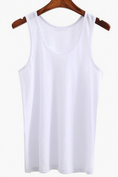 Mens Stylish Pure Color Tank Top Straight Hem Sleeveless Round Neck Slim Fitted Tank Top