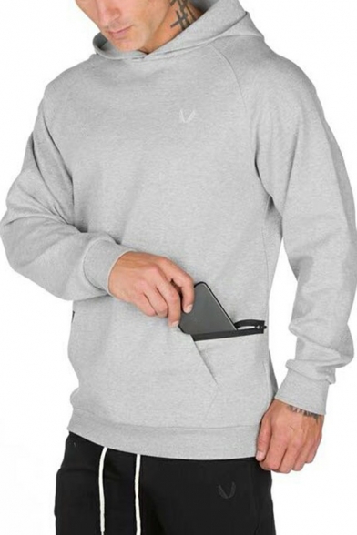 Sporty Men's Hoodie Front Pocket Contrast Trim Long-Sleeved Regular Fit Hooded Sweatshirt
