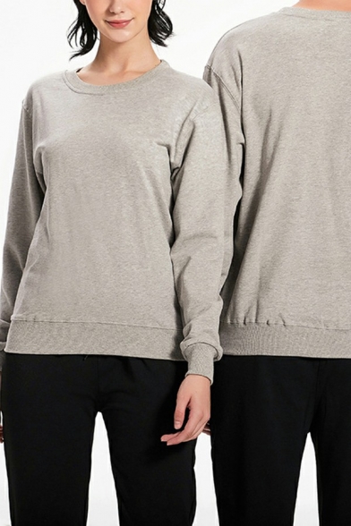 Cozy Sweatshirt Pure Color Round Collar Long Sleeves Regular Fitted Sweatshirt for Men