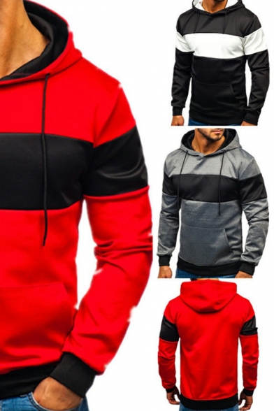 Stylish Men's Hooded Sweatshirt Color Insert  Drawcord Long Sleeves Regular Fit Hoodie