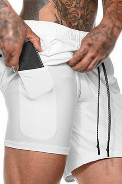 Stylish Mens Drawstring Shorts Pure Color Mid-Rised Elasticated Waist Slim Fit Shorts