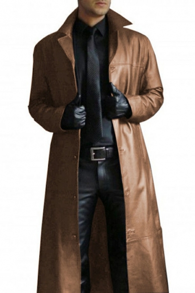 Stylish Mens Jacket Notched Collar Long Sleeves Button Closure Side Pockets Fitted Leather Jacket