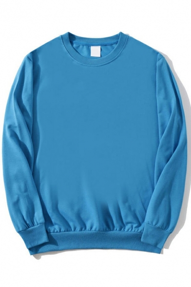 Basic Mens Sweatshirts Pure Color Long Sleeves Crew Neck Rib Cuffs Relaxed Fitted Sweatshirts