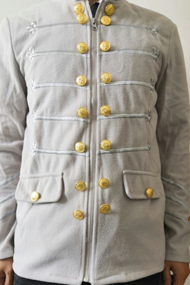 Chic Jacket Long-Sleeved Button Detailed Zip Closure Flap Pocket Regular Fit Jacket for Men