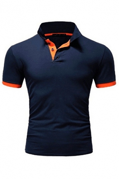 Hot Polo Shirt Contrast Line Collar Short Sleeve Slim Fitted Polo Shirt for Men