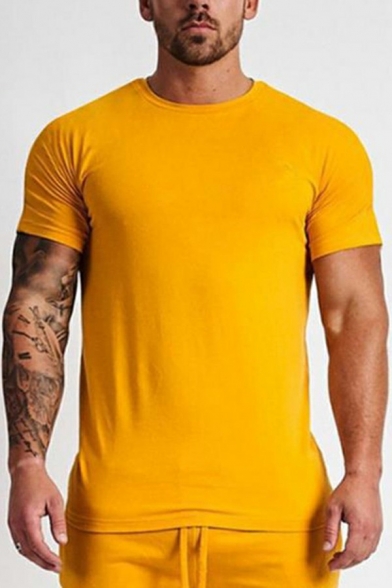 Leisure Men Tee Shirt Plain Short-Sleeved Crew Collar Relaxed Fit T-Shirt