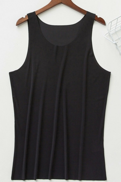 Men's Basic Designed Tank Solid Color Sleeveless Round Neck Fitted Tank