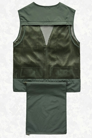 Urban Guys Vest Pure Color Zip Closure Relaxed Fitted Cargo Vest with Pockets