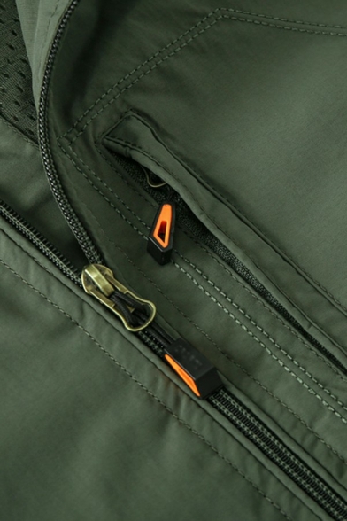 Boyish Guys Jacket Whole Colored Pocket Armband Embellished Regular Hooded Zip Placket Jacket