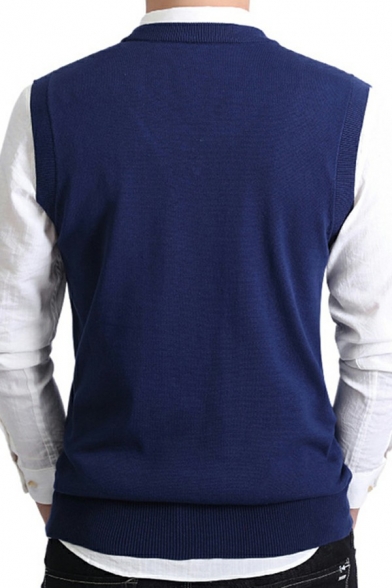 Casual Mens Vest Solid Color V Neck Sleeveless Regular Fitted Knitted Vest