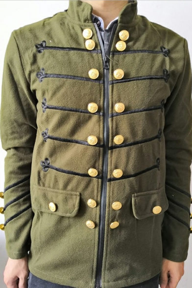 Chic Jacket Long-Sleeved Button Detailed Zip Closure Flap Pocket Regular Fit Jacket for Men