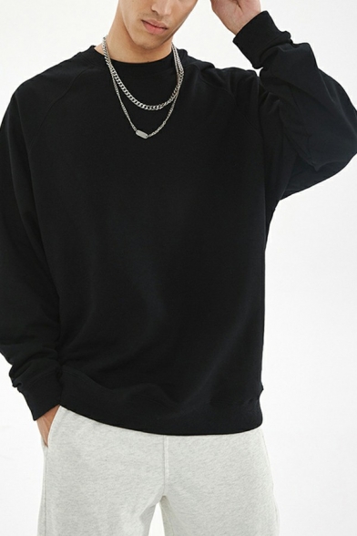 Classic Sweatshirt Pure Color Round Neck Long Sleeves Regular Fitted Sweatshirt for Men