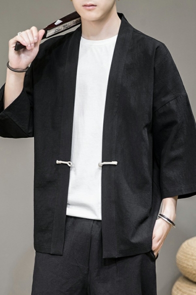 Comfy Guys Coat Plain Single Button 3/4 Sleeve Relaxed Coat