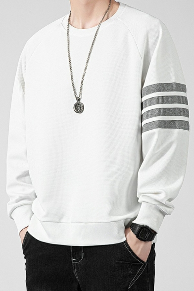 Fancy Sweatshirt Arm Stripe Printed Round Neck Long-Sleeved Regular Fitted Sweatshirt for Men