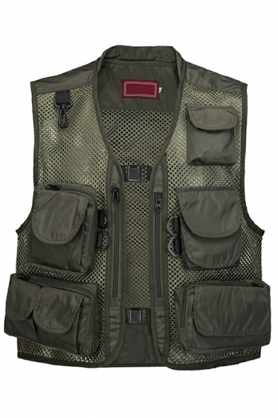 Men Modern Vest Plain Color V-Neck Flap Pocket Design Regular Fitted Vest