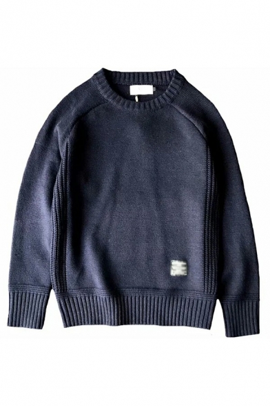Men Pop Sweater Color Panel Round Neck Long-sleeved Loose Sweater