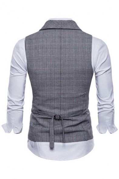 Men's Popular Suit Vest Plaid Pattern Lapel Collar Sleeveless Front Pocket Slim Fitted Suit Vest