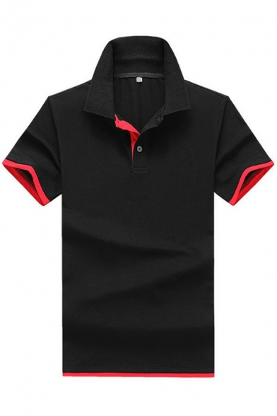 Men Trendy Pure Color Polos Button Closure Lapel Collar Short-Sleeved Regular Fit Polos