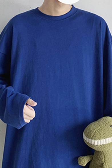 Modern Mens Sweatshirt Solid Color Round Neck Long Sleeves Rib Cuffs Regular Fit Sweatshirt
