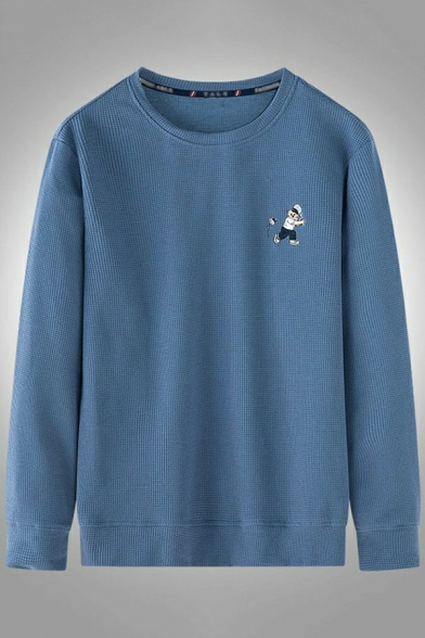 Retro Sweatshirt Cartoon Bear Printed Round Neck Long Sleeve Regular Sweatshirt for Men