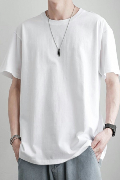 Smart Tee Top Plain Short-sleeved Oversized Round Neck Tee Top for Men