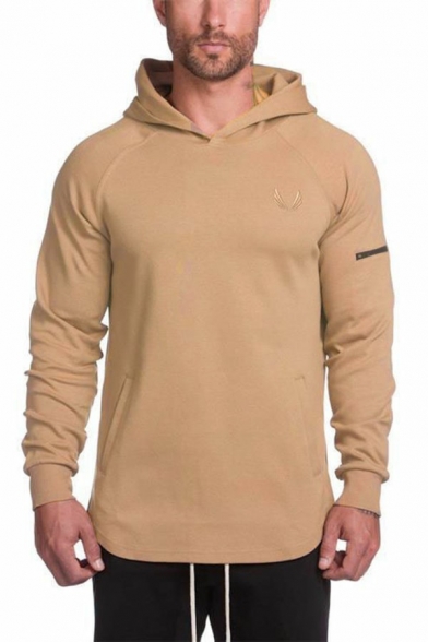 Street Style Hoodie Solid Color Long Sleeve Rib Cuffs Fitted Hoodie for Guys