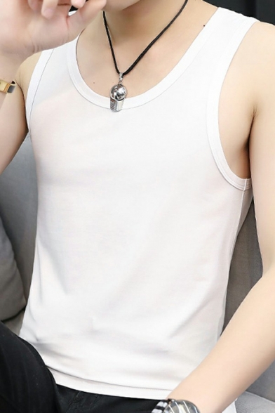 Stylish Tank Top Pure Color Narrow Shoulder Spoon Collar Strap Slim Fitted Tank Top for Men