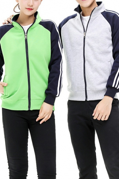 Chic Hoodie Contrast Color Long Sleeve Zip Placket Pocket Detail Rib Cuffs Loose Fit Hoodie for Men