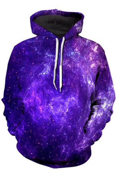 Fashion Hoodie Galaxy Pattern Drawcord Long-Sleeved Loose Fit Hooded Hoodie for Boys