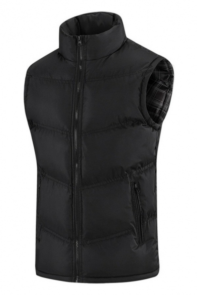 Freestyle Men's Vest Solid Color Zip Fly Stand Collar Pocket Embellish Regular Fitted Padded Vest