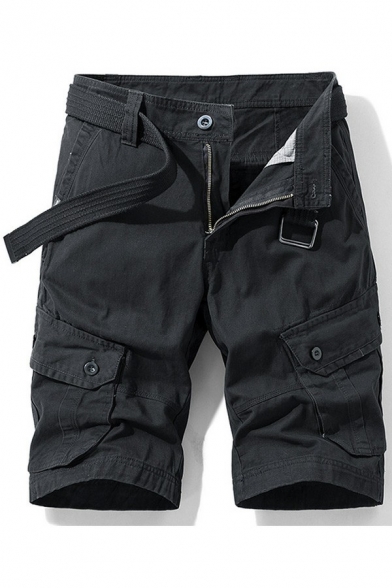 Freestyle Shorts Plain Pocket Designed Mid Rise Knee Length Slimming Zip Placket Shorts for Guys