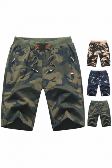 Guy's Creative Shorts Camouflages Print Pocket Elasticated Waist Mid Rise Regular Fit Drawstring Shorts