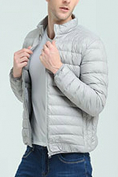 Mens Simple Coat Pure Color Long Sleeves Stand Collar Relaxed Fit Zip Fly Coat