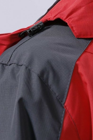 Athletic Coat Color Block Zipper Placket Regular Fit Long Sleeves Hooded Coat for Men