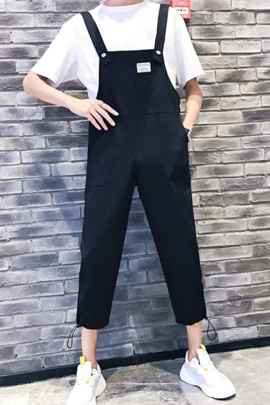 Basic Designed Men's Overalls Solid Color Gathered Ankle Sleeveless Overalls