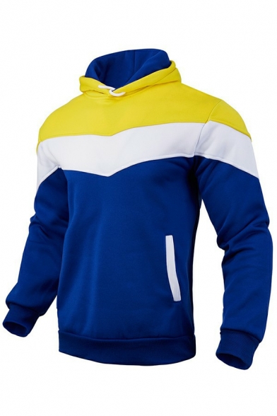 Boyish Hoodie Color Block Pocket Designed Rib Cuffs Long Sleeves Fitted Hoodie for Guys