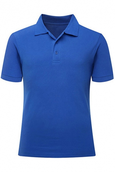 Boyish Polo Shirt Pure Color Lapel Collar Short Sleeve Regular Fit Polo Shirt