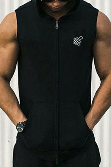 Fashionable Mens Vest Pure Color Sleeveless Regular Fitted Vest with Hoodie