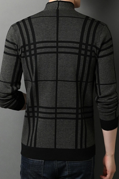 Guy's Hot Cardigan Plaid Printed Pocket Designed Slimming Long Sleeves Open Front Cardigan