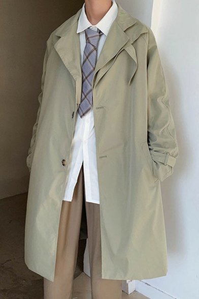Men's Street Look Coat Whole Colored Button Placket Knee Length Long Sleeves Relaxed Coat