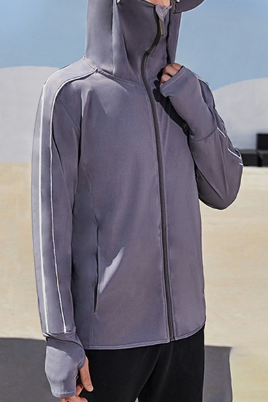 Modern Coat Pure Color Long Sleeve Zipper Placket Hooded Regular Fit Coat for Men