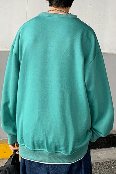 Retro Guys Sweatshirt Solid Faux Twinset Panel Crew Neck Long Sleeve Sweatshirt