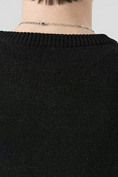 Street Look Guys Sweater Cartoon Print Long Sleeves Round Neck Baggy Sweater