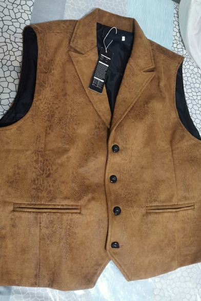 Stylish Guys Vest Pure Color Pocket Decorated Single Breasted Lapel Collar Slim Vest