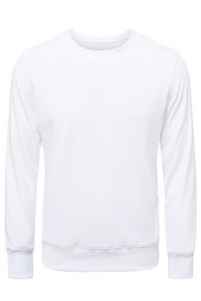 Comfortable Sweatshirt Crew Neck Solid Color Long Sleeve Regular-Fitted Sweatshirt for Men